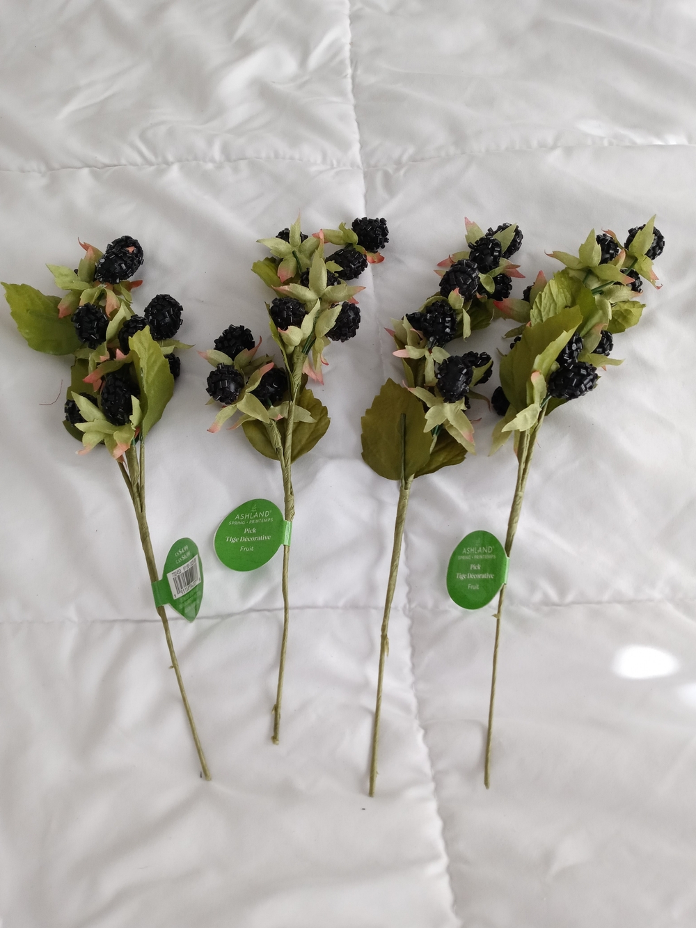 Ashland Black Faux Berry Stems with Green Leaves - Set of 4